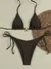 A12 Transfronterizo Nuevo Traje de Baño Bikini de Puro Deseo para Mujer Bikini de Tres Puntos Europeo y Americano Traje de Baño de Color Sólido Venta Rápida en Amazon