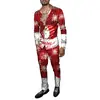 Exportação Europeia e Americana 2025 Novo Conjunto de Camisa de Manga Longa e Calça Casual Tendência Moda Natal Estampado 3D Masculino