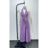 Nuevo Vestido Cruzado Europeo y Americano para Mujer, Sexy, Color Sólido, Cuello en V, Sin Mangas, Ceñido a la Cintura, Halter