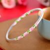 Pulsera de plata maciza con diseño de flor de esmalte 9999, con diseño antiguo y varilla redonda, personalizada, combinable con todo, para mujer.