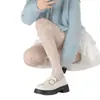 Meias arrastão brancas para mulheres, estilo subcultura primavera e outono, meia-calça de seda branca com trama de rede para garotas ousadas
