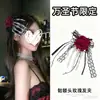Tocado Lolita Cos Gótico Oscuro Rosa Vino Calavera Pinza para Dedos Accesorios para el Cabello de Halloween Accesorios Disfraz
