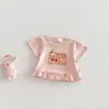 [Sem Trocas ou Devoluções] Camiseta Infantil Feminina Desenho 2026 Nova Primavera Estilo Coreano Estampa Coelho Top de Renda Tendência
