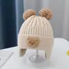 Touca de Bebê Inverno Estilo Coreano Touca de Urso para Meninos e Meninas, Touca de Lã Tricotada Infantil, Boina de Cor Sólida, Touca Engrossada com Proteção para Orelhas