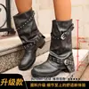 Botas Western Retro para Mujer 2026 Nuevo Estilo Botas de Tacón Apilado Fruncidas Botas Cortas Grises Retro Botas de Caballero Cónicas de Tacón Grueso