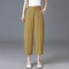 Calça Scimitar de Seda Gelo Damasco Arroz Feminina Verão 2025 Nova Fina plus size Nove Pontos Casual Calça Afunilada Calça Foice