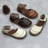 Sandalias Vintage Hechas a Mano de Cuero Genuino Verano 2025 Estilo Artístico Mori Punta Cerrada Hebilla Plana Piel de Vaca Suave Sandalias para Mujer