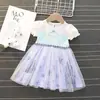 Ropa Nueva para Niños Vestido de Niña Verano Estilo Nuevo Bebé Estampado Manga Abullonada Vestido de Princesa Falda de Malla de Algodón para Niños