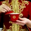 Taza de Té, Bol y Palillos de Boda, Brindis de Boda, Juego de Té Rojo de Dote, Bol de Brindis y Boda, un Par de Artículos de Boda