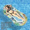 Nuevo Flotador Inflable Transparente Rayado Bicolor Transfronterizo para Entretenimiento en Piscina, Cama Flotante de Malla de PVC Engrosada para Una Persona