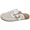 Mocasines de punto hueco transpirables sin cordones para mujer, nuevas chanclas de verano para exteriores de suela plana que aumentan la altura y puntera cerrada