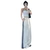 Calça Esportiva Color Block Listrada Off-White para Mulheres, Verão Fina 2026 Nova Cintura Alta Solta Secagem Rápida Casual Dupla Face Calça Wide Leg