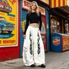 Comercio Exterior Transfronterizo Estilo Americano para Mujer Ropa de Calle Pantalones Deportivos con Cordones Estampados, Delgados Sueltos de Pierna Ancha Casuales