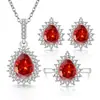 Venta Caliente Amazon Forma de Lágrima Conjunto de Joyas de Cristal de Piedras Preciosas de Colores Pendientes, Collar, Anillo de Venta Caliente en Transmisión en Vivo Joyería Vintage para Mujer