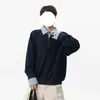 Nuevo Top de Manga Larga Casual Holgado Versátil con Diseño Retro Juvenil de Marca de Moda, Parche de Cuadros, Falso Dos Piezas para Hombre