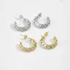 Pendientes de Aro en Forma de C para Mujer, Inspirados en el Diseño Europeo y Americano, Estilo Lujo Ligero, Incrustados con Circonita, Pendientes Retro Versátiles