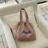 Bolso Tote de Gamuza con Cordón Gran Capacidad Estampado de Letras Bolso de Hombro Portátil para Viajes Diarios para Estudiantes Universitarios