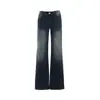 YECHUAN # Jeans estilo retro americano com fivela Paris para mulheres, novas calças pantalona justas de cintura baixa para o outono