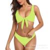 Biquíni europeu e americano liso de cor sólida com alça larga no ombro, nó, fenda, sexy, maiô de praia, atacado