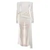 Estilo Europeo y Americano Primavera/Verano 2026 Nueva Ropa para Mujer Chica Picante Sexy Malla Color Sólido Hombro Descubierto Transparente Manga Larga Vestido Mujer