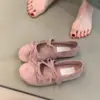 Versão em Couro Macio do Novo Estilo Sapatilha Mary Jane de Boca Rasa Estilo Fada Gentil para Mulheres com Laço e Bico Redondo Sapatos Casuais Planos