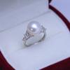 Anillo de Perla Redonda de Agua Dulce de 11-12 mm Blanco Luz Fuerte Imperfección Fina Plata S925 Anillo de Pétalo Simple para Mujer