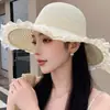 Sombrero de Paja de Ala Ancha con Adorno de Encaje para Mujer Verano Dulce Versátil Sombrero de Sol para Vacaciones en la Playa Sombrero Francés con Protección Solar