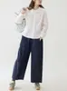 Jeans Feminino Beidao Azul Escuro com Cordão na Cintura Elástica e Perna Larga, Novo Estilo Primavera, Calça Cropped Versátil Emagrecedora