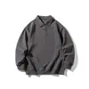 Outono 2025 Novo Moletom com Gola Lapela Masculino Costurado Cor Sólida Estilo Japonês Retrô Tendência Solto Camisa Base Casal Casual