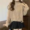 Suéter de cuello alto para mujer con diseño desgastado, estilo jersey, nuevo estilo coreano otoño/invierno 2026, top de punto cálido