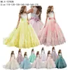 Vestidos Infantis Mais Vendidos no Exterior para Idades de 2 a 14 Anos, Vestidos de Princesa em Estoque para Crianças Maiores, Vestidos Infantis de Renda em Blocos de Cor