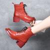 Botas femininas Martin Boots Outono e Inverno 2023 Novas Botas de Bico Redondo Salto Grosso Padrão de Pedra Couro de Vaca Tiras Botas Curtas Botas de Motociclista Botas de Couro