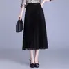 Falda de Malla Plisada de Color Sólido de Cintura Alta con Cintura Elástica, Elegancia de Hada, Efecto Adelgazante, Moderna Caída de Seda Brillante, Falda Plisada