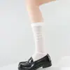 Calcetines Blancos de Media Pantorrilla Estilo Miu, Calcetines Finos de Algodón Transpirables Estilo Ballet Arrugados, Calcetines Finos de Verano para Pantorrilla Estilo Lolita Jk para Mujer