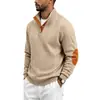 2026 Otoño Amazon Cable de Punto Jacquard Americano para Hombre Botones Cuello Alto Parche Henley Sudadera de Manga Larga