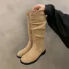 Botas de tacón grueso color caqui apiladas, nuevas para mujer otoño e invierno 2026, botas de montar de tubo alto ajustadas