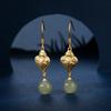Pendientes de oro antiguo, plata de ley s925, pendientes de jade hetiano, pendientes de estilo étnico, elegantes nuevos pendientes de calcedonia verde de moda para mujer.
