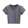 Camiseta básica de estilo americano, retro, de color sólido, con cuello redondo pequeño, elástica, corta, ajustada, de manga corta, con media manga y parte inferior hasta el ombligo.