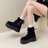 Botas Curtas Slimming de Solado Grosso Estilo Retrô com Uma Tira Combinadas com Casaco, Botas de Combate, Novas Botas de Camurça para Mulheres Outono e Inverno 2026