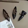 Zapatos de mujer de tacón grueso con punta fina y estilo francés en color marrón, nuevos de primavera y otoño 2026, zapatos Mary Jane bajos vintage con correa metálica