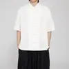 2026 Verano Nuevo Estilo Chino Hombres Retro Botón de Rana Manga Corta Camisa Estilo Chino Lino Holgado Traje Tang Talla Grande Camisa