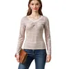 Camiseta Listrada de Renda Ruihou Cross-Border Amazon Comércio Exterior Outono Europeu e Americano Manga Longa Camada de Base Quente para Mulheres