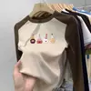 Ropa interior térmica cálida para niñas, nueva, versátil, cuello redondo, estampado de dibujos animados, con paneles, manga larga, para niños pequeños y medianos, camiseta top