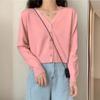 Cárdigan Abrigo de Punto Fino para Mujer, Primavera y Otoño, Estilo Coreano, Suéter Holgado para Vestir por Encima, Corto, Versátil, Cuello en V, Camiseta Base