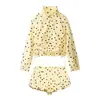 Ropa de Mujer Europea y Americana Más Vendida en Aliexpress Comercio Exterior Transfronterizo Conjunto de Chaqueta Plisada de Cuello Alto con Lunares y Shorts Estilo Globo