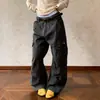 Pantalones Cargo de Diseño Plisado Silueta Americana Multibolsillos Unisex Rectos Sueltos Adelgazantes Versátiles de Moda