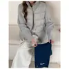 Camisa longa de algodão azul com gola, estilo coreano, de corte solto, para mulheres, top bordado, visual jovem e pequeno, estilo college suave