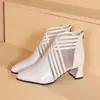 Botines de malla de gran tamaño con estampado de leopardo y grulla de almohada blanca para mujer, sandalias de malla con tacón grueso calado y punta fina para mujer, nuevo estilo de tacón medio primavera/verano 2026