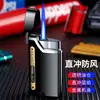 Nuevo Encendedor de Chorro Azul Metálico con Llama, Recargable, Antiviento, Electrónico, Tanque de Gas Visible, Regalo Personalizado de Alta Gama para Novio, Moderno