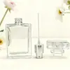 Botella de perfume cuadrada plana de vidrio de 30 ml con boquilla de pulverización, botella vacía para maquillaje, botella de perfume recargable portátil para viajes